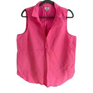J Crew Sleeveless Collared Shirt XL Pink Linen‎ Blend Casual Top Vacation Summer